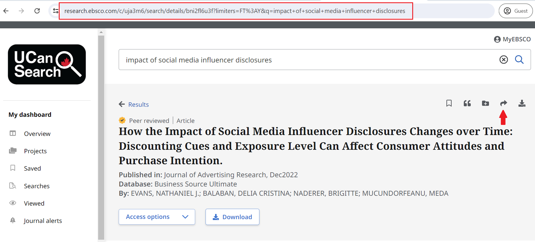 Copying a hyperlink in UCanSearch